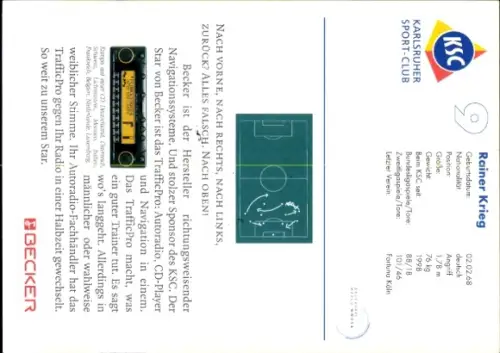 Autogrammkarte Fußballer Rainer Krieg, Karlsruher SC, Autogramm