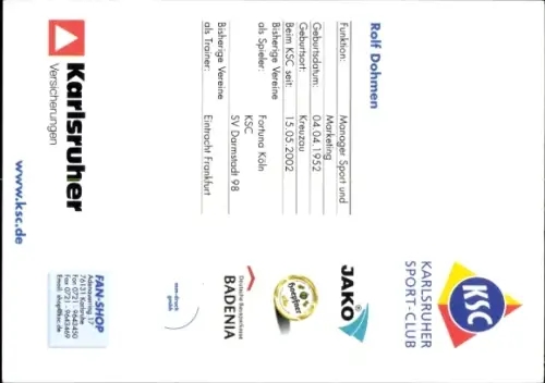 Autogrammkarte Manager Rolf Dohmen, Karlsruher SC