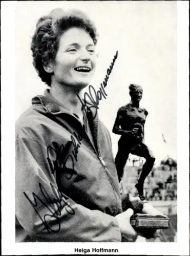 Autogrammkarte Leichtathletin Helga Hoffmann, Portrait, Autogramm