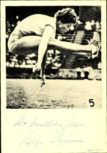 Autogrammkarte Leichtathletin Helga Hoffmann, Portrait, Autogramm