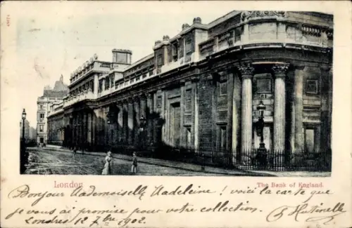 Ak London City England,  The Bank of England, Mademoiselle Madeleine