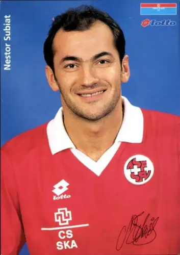 Autogrammkarte Schweizer Fußballer Nestor Subiat, Portrait, Autogramm