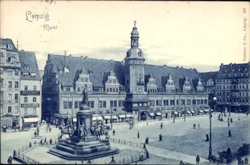 Ak Leipzig, Markt, Denkmal, Rathaus