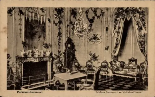 Ak Potsdam Sanssouci, Potsdam-Sanssouci, Schloss Sanssouci, Voltaire-Zimmer, Innenansicht