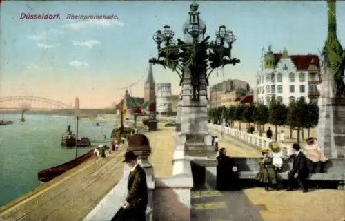Ak Düsseldorf am Rhein, Rheinpromenade