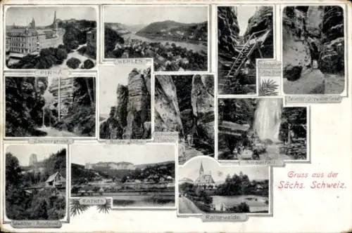 Ak Wehlen an der Elbe Sächsische Schweiz, Verschiedene Landschaftsaufnahmen,  Wehlen, Pirna, Rath