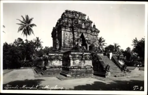 Ak Magelang Java Indonesien, Fjandi Mendut,  Tempel, Palmen, Schwarz-Weiß