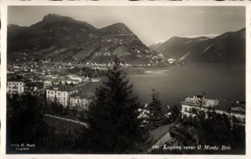 Ak Lugano Kanton Tessin Schweiz, Landschaft mit See, Bergen,  Monte Brè, Ditta G. Mayr
