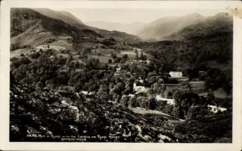 Ak Rydal Lake District Cumbria England, Panorama, Kirche, Rydal Mount