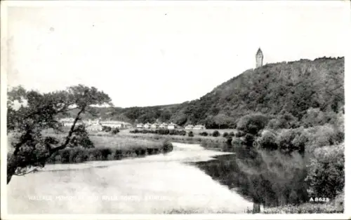 Ak Stirling Schottland, Wallace Monument, River Forth,  Landschaft, Wasser, Bäume