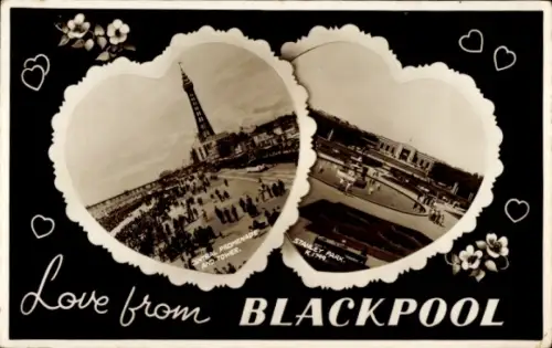 Ak Blackpool Lancashire England, Zwei Bilder von  Central Promenade, Stanley Park, Herzform