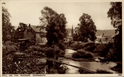 Ak Monmouth Wales, Mühle am Monnow, Bäume, Fluss, Landschaft, 1890