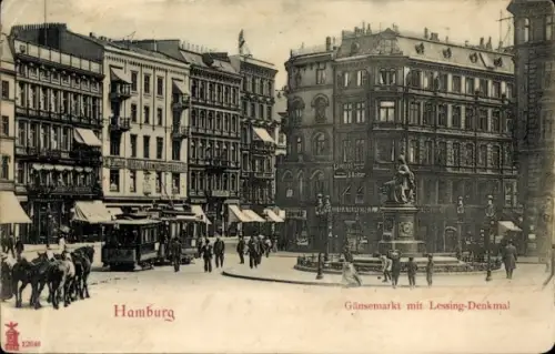 Ak Hamburg Mitte Altstadt, Gänsemarkt, Lessing-Denkmal