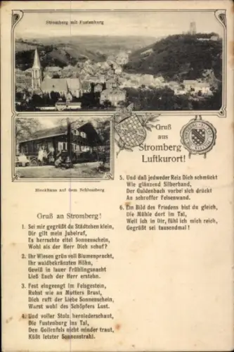 Ak Stromberg Windeck an der Sieg, Stromberg mit Fustenburg, Blockhaus auf dem Schlossberg