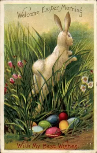 Präge Ak Glückwunsch Ostern, Osterhase, Ostereier