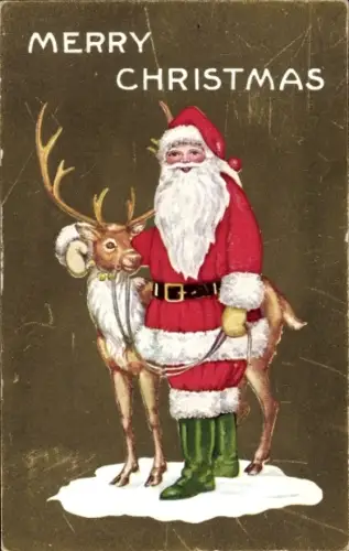 Ak Glückwunsch Weihnachten, Weihnachtsmann, Rentier