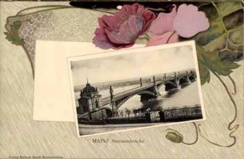 Präge Passepartout Ak Mainz am Rhein, Straßenbrücke