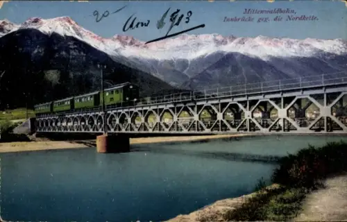 Ak Innsbruck in Tirol, Mittenwaldbahn, Innbrücke, Nordkette