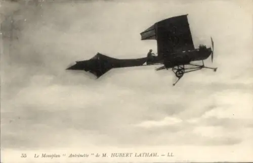 Ak Le Monoplan Antoinette de M. Hubert Latham, Flugpionier