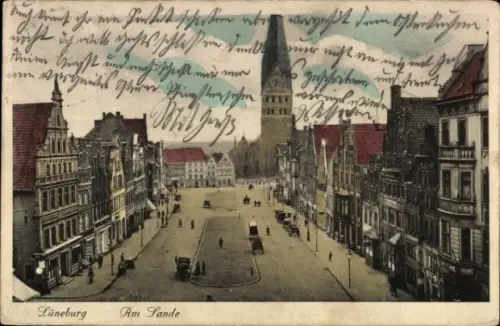 Ak Lüneburg in Niedersachsen,  Am Sande, Straßenansicht,  Gebäude, Menschen, Kutschen