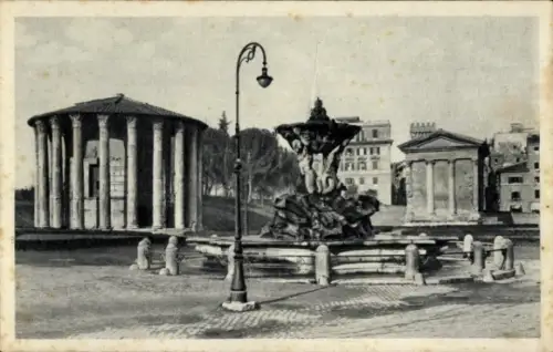 Ak Roma Rom Lazio, Tempio di Vesta, Brunnen, Säulen, Parklandschaft