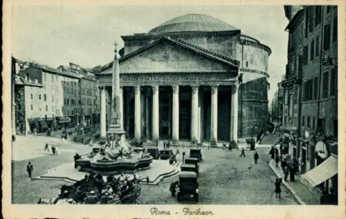 Ak Roma Rom Lazio, Pantheon in  Brunnen, Autos, Menschen, Monument