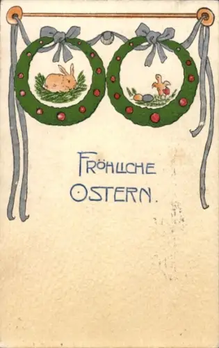 Ak Glückwunsch Ostern, Osterhase, Küken, Ostereier