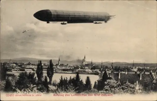 Ak Aufstieg des Luftschiffes LZ3 von Graf Zeppelin über Konstanz