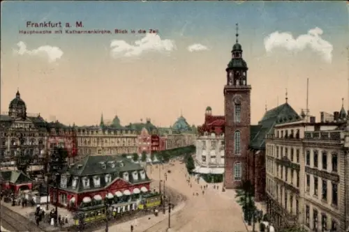 Ak Frankfurt am Main,  Hauptwache, Katharinenkirche, Blick in die Zeil