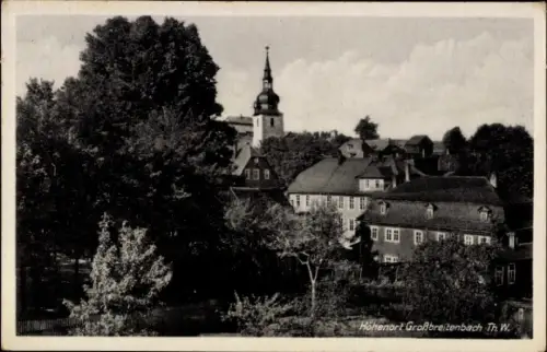 Ak Großbreitenbach in Thüringen, Höhenort  Kirche, Häuser, Bäume