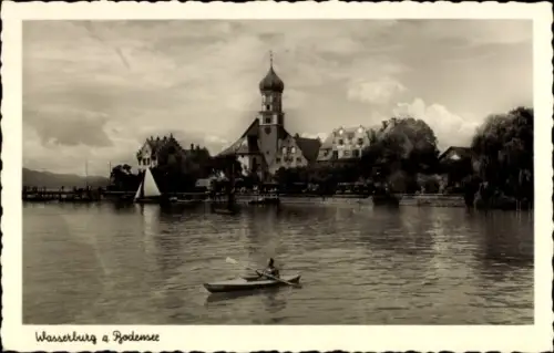 Ak Wasserburg am Bodensee Schwaben,  Boot auf dem Wasser,  Gebäude