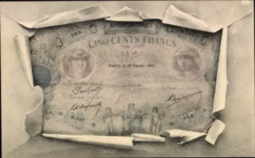 Geldschein Ak Banknote, Cinq Cents Francs