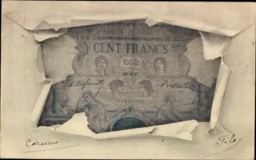 Litho Geldschein, Banque de France, Cent Francs