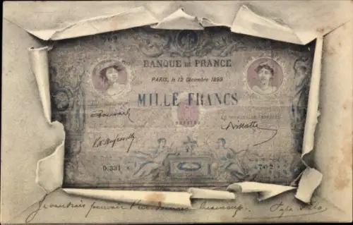 Geldschein Ak Banknote, 1000 Franken