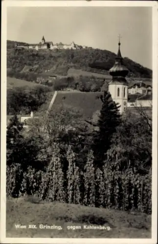 Ak Wien 19 Döbling Grinzing, Wien XIX, Grinzing, Kahlenberg, Weinreben, Kirche