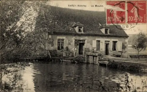 Ak Varzy Nievre, Mühle, Wasser, Gebäude, Poststempel, zwei Briefmarken
