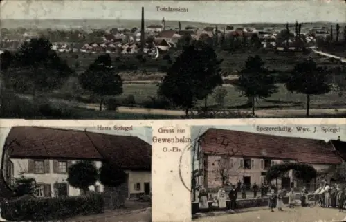 Ak Guewenheim Gewenheim Elsass Haut Rhin, Gesamtansicht, Haus Spiegel,  Spezerelhdig Wwe. J. Spie