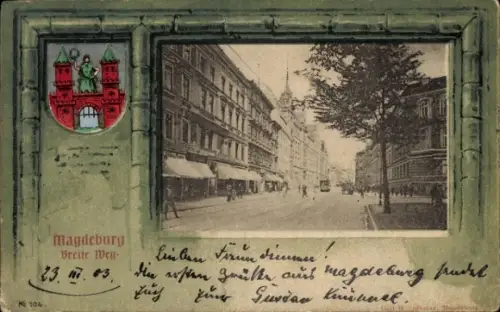 Passepartout Ak Magdeburg an der Elbe, Breite Weg, Straßenbahn