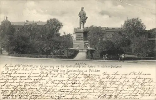 Ak Potsdam Sanssouci, Kaiser Friedrich-Denkmal,  Statue, Enthüllung, 