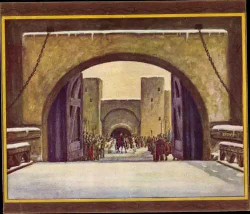 Sammelbild Das Nibelungen-Lied, IV. Fries, Wie Frau Kriemhilde zu den Hunnen kam, 3. Teilbild