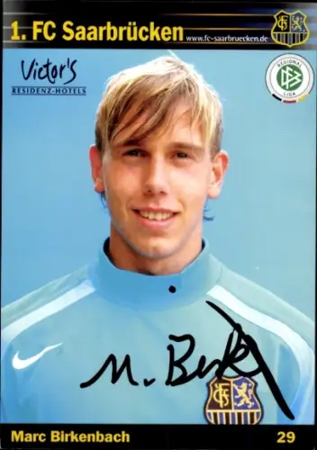 Autogrammkarte Fußballer Marc Birkenbach, 1. FC Saarbrücken, Autogramm