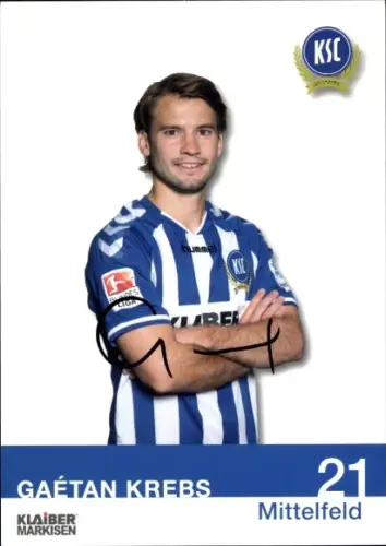 Autogrammkarte Fußballer Gaétan Krebs, Karlsruher SC, Autogramm