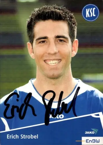 Autogrammkarte Fußballer Erich Strobel, Karlsruher SC, Autogramm