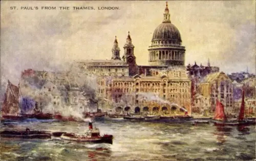 Ak South Bank London City, St. Paul's Cathedral, Thames,  Schiffe, Wasser, malerische Ansicht