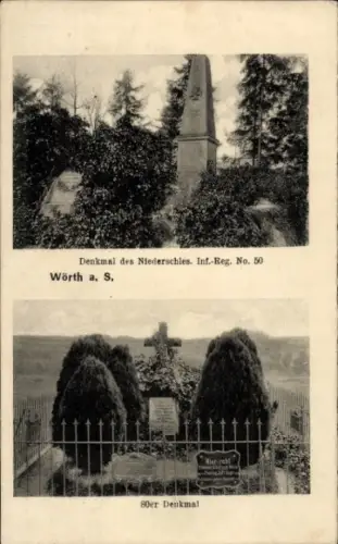 Ak Wœrth Wörth an der Sauer Elsass Bas Rhin, Niederschles. Inf. Regt. Nr. 50 Denkmal, 80er Denkmal