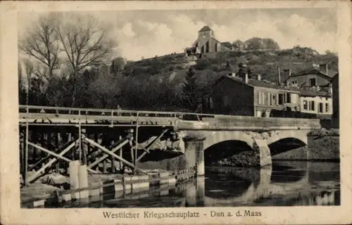 Ak Dun an der Maas Meuse, Westlicher Kriegsschauplatz, Brücke