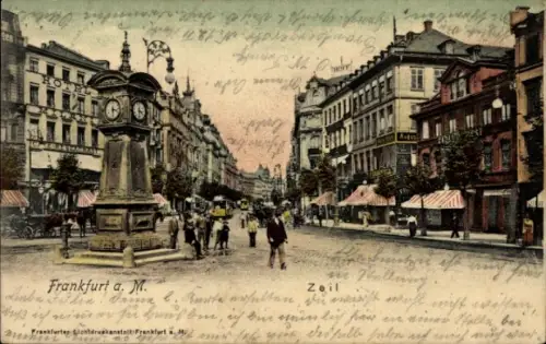 Ak Frankfurt am Main,  Zeil, Uhr, Menschen, Geschäfte, Hotel