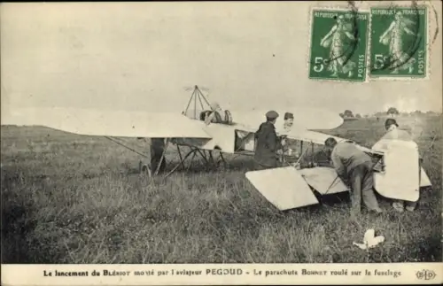 Ak Le lancement du Bleriot monté par l'aviateur Pegoud, Flugzeug