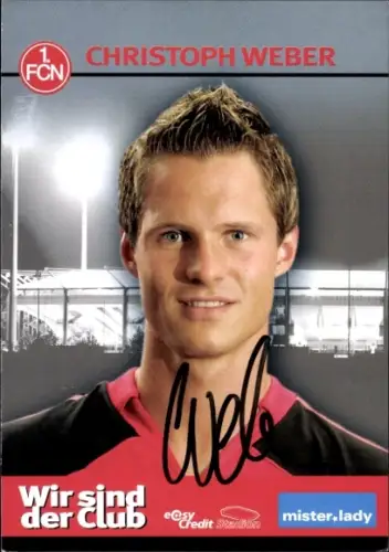 Autogrammkarte Fußballer Christoph Weber, 1. FC Nürnberg, Autogramm