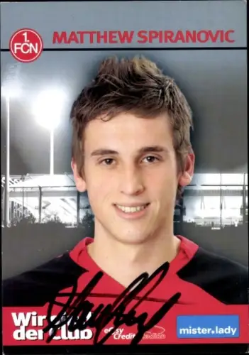 Autogrammkarte Fußballer Matthew Spiranovic, 1. FC Nürnberg, Autogramm
